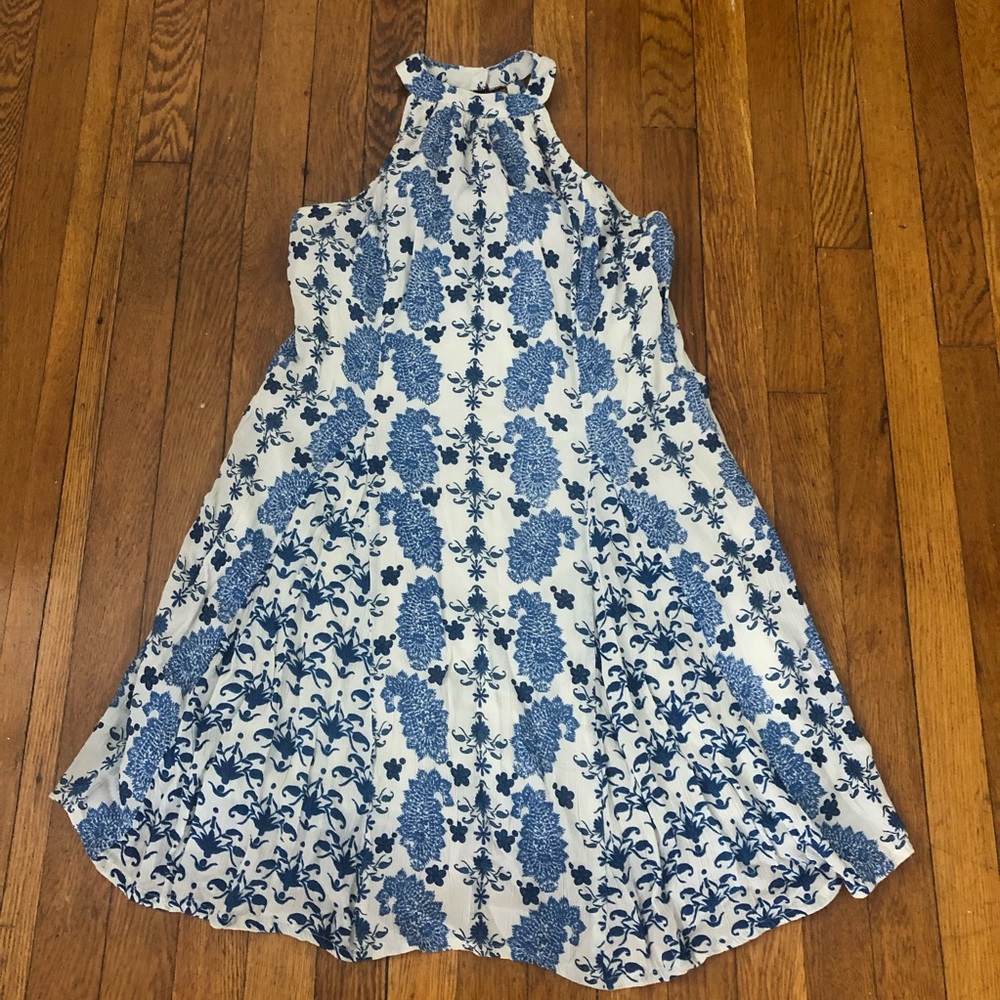 Blue White Floral Open Back Summer Dress